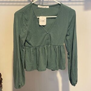 Altar'd State Teal Button-Down Peplum Top